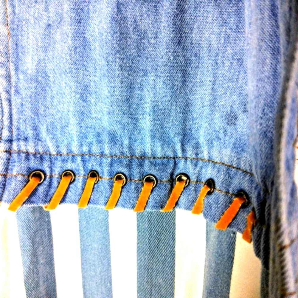 Women's Small Kikomo Vintage Western Boho Blue and White Striped Sleeveless Top - Picture 7 of 10